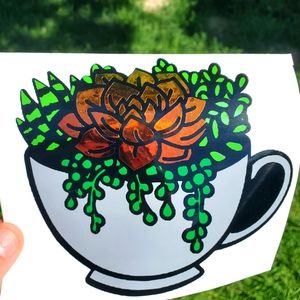 Vinyl Sticker decal cup of succulents